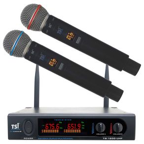 Microfone Sem Fio TSI 1200 Duplo de Mão UHF 025262